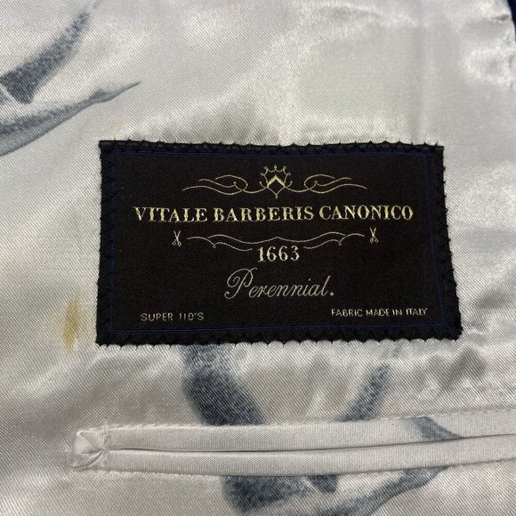 VITALE BARBERIS Men Blazer Size XL Wool Super 110 CANONICO STITCHED Blue Classic - Picture 14 of 16